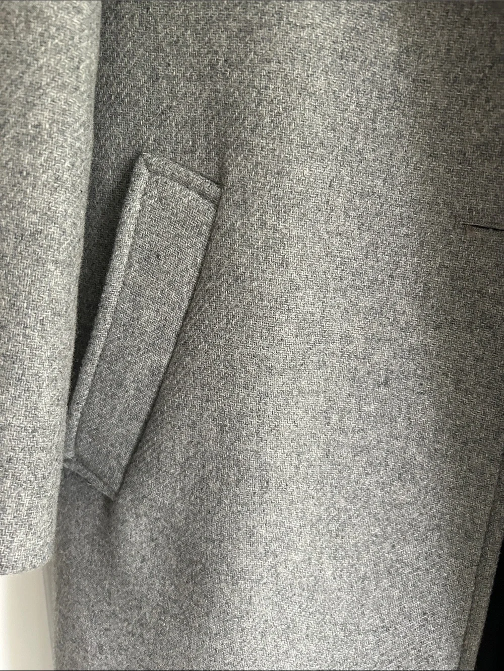 ZARA Grey Single-Button Wool Blend Coat